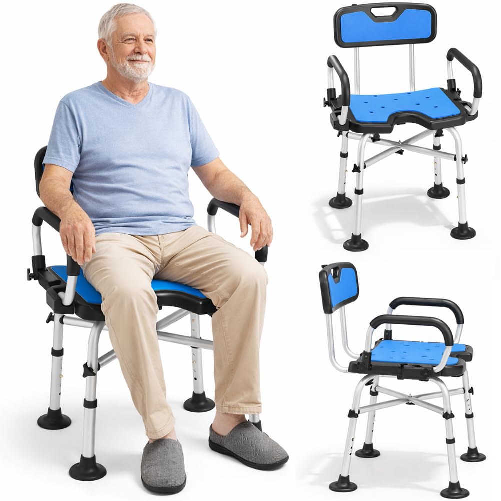BAKAJI Sedia da Doccia per Anziani, Disabili e Persone con Mobilità Ridotta, Sedile Ergonomico e Struttura in Alluminio Resistente, Sgabello Bagno Altezza Regolabile, Piedi Antiscivolo, Capacità 130kg