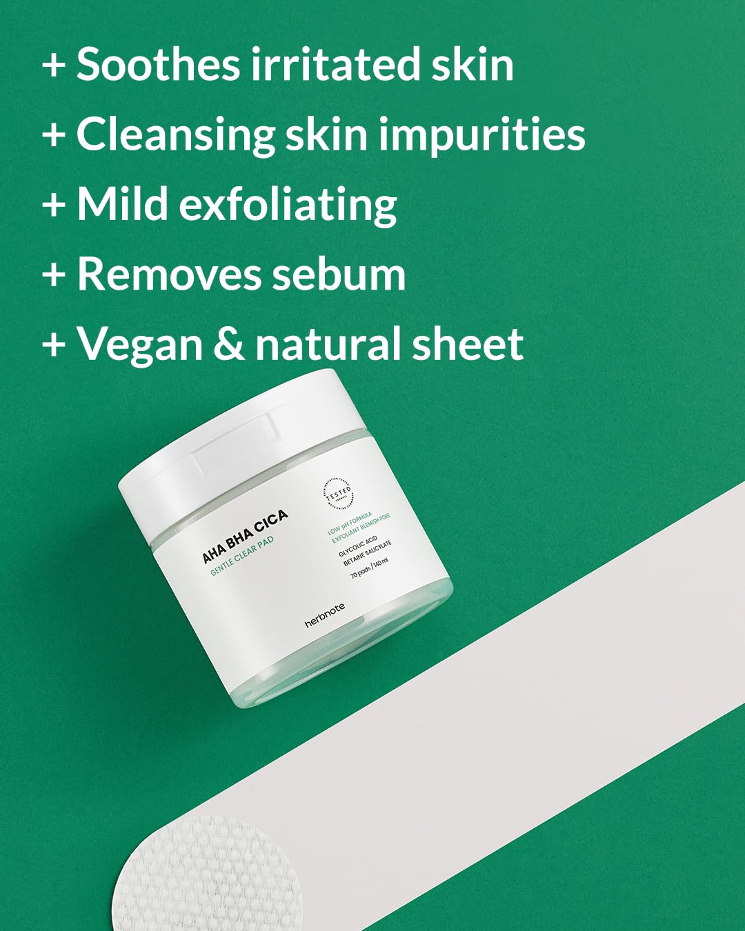 AHA BHA Cica Gentle Clear Pad - Facial Exfoliating Pad for Dead Skin Cell Care, pH Balancing & Sebum Control, Tighten Large Pores, Calm Sensitive Skin, & Moisturize Dry, Flaky Skin, 70 Sheets - Image 3