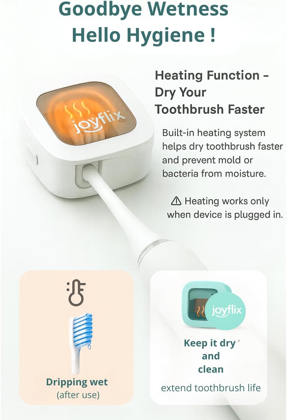 UV-C Toothbrush Sanitizer | Portable & Rechargeable | 99.9% Sanitization with Heating Function | Magnetic Mount, Travel-Friendly & Compact Design (Aqua Blue) - Image 4