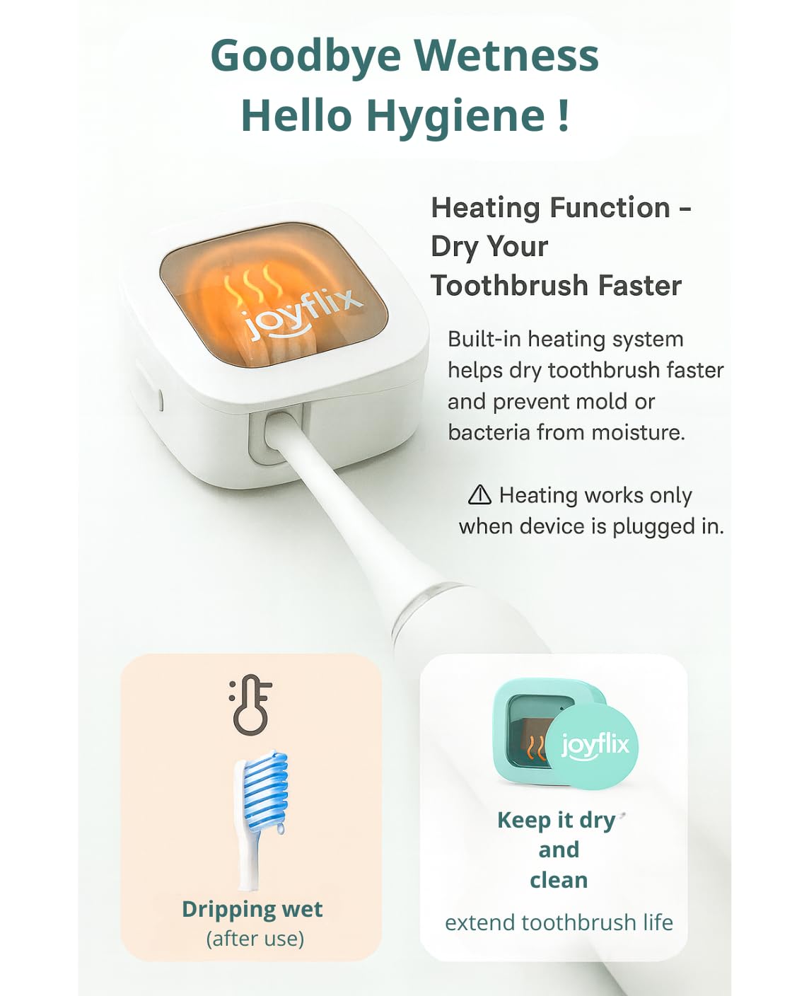 Désinfectant UV-C pour brosse à dents | Portable et rechargeable | Désinfection à 99,9 % avec fonction de chauffage | Support magnétique, design compact et facile à transporter (noir