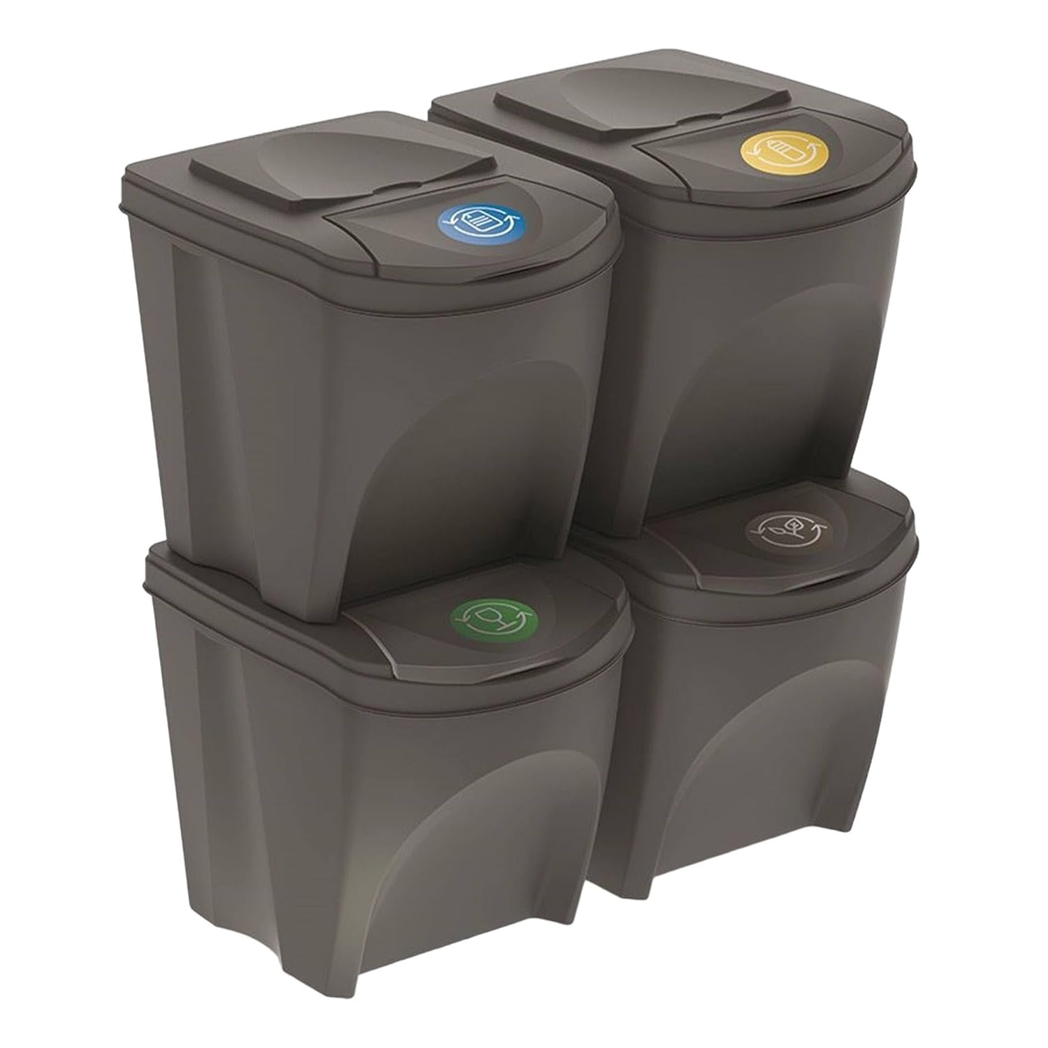 Well Home - Set of 4 Waste Bins - Grey Recycle Bin 4 x 25L