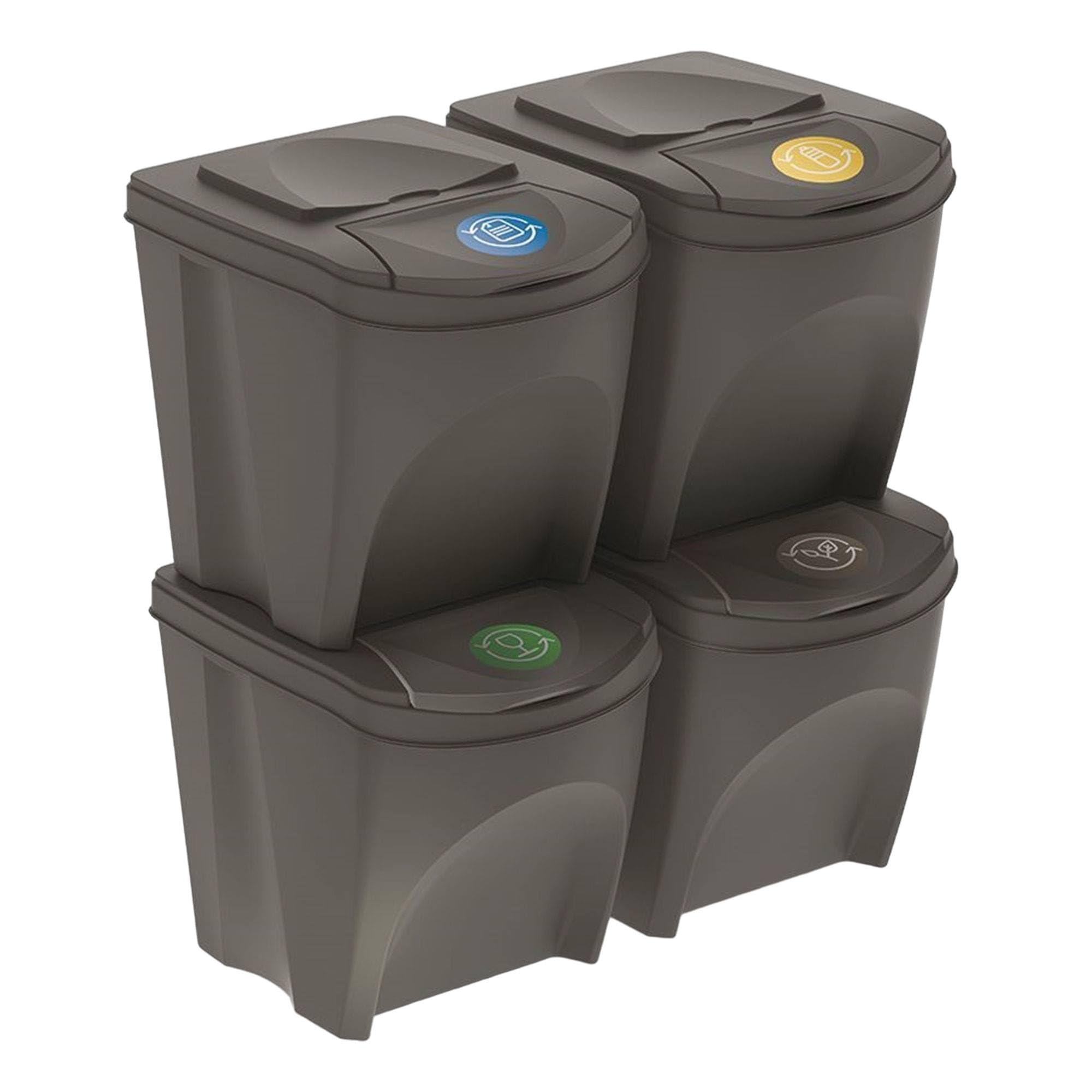 WELL HOME MOBILIARIO & DECORACIÓN Set of 4 Wheelie Bins - Grey Recycling Bin with 4 x 25 Litre