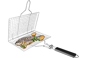 Fish Holder for Grilling, Folding Stainless Steel Basket for Fish, Shrimp, Vegetables