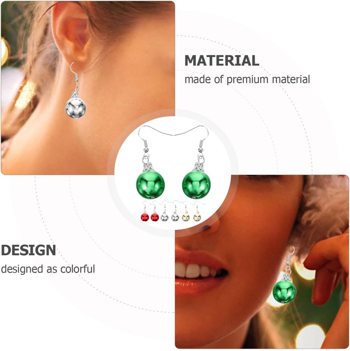 4 Pairs Christmas Ear Ring Round Ball Ear Pendant Party Ornament Dangle Earrings For Women Christmas Jewelry for Festival Party - Image 6