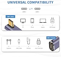 Vista 5 de Poyiccot USB C Right Angle Adapter 240W, Right Angle 90 Degree USB C Male to Female Extender Support 40Gbps Data Transfer, 8K Video with LED Light