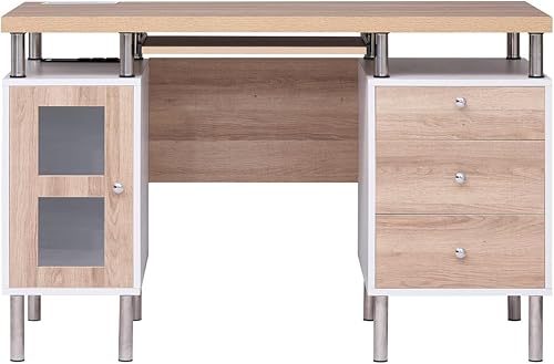 Miniatura 28 de Naomi Home Armario de archivos de 3 cajones, escritorio para computadora de oficina con bandeja para teclado, escritorio de madera de dos tonos con