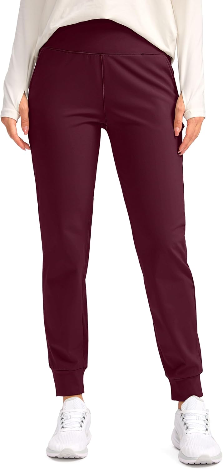 SANTINY Women's Fleece Lined Joggers Water Resistant High Waisted Thermal Sweatpants Winter Pants Hiking Running Pockets