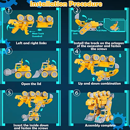 86 Pcs Construction Vehicle Take Apart Dinosaur Toys,5-In-1 Transform Dinosaur Building Toys For 3 4 5 6 7 8 9 10 And Up Years Old Boys Girls Kids Gift, Stem Assembly Learning Engineering Car Playset #TOP5