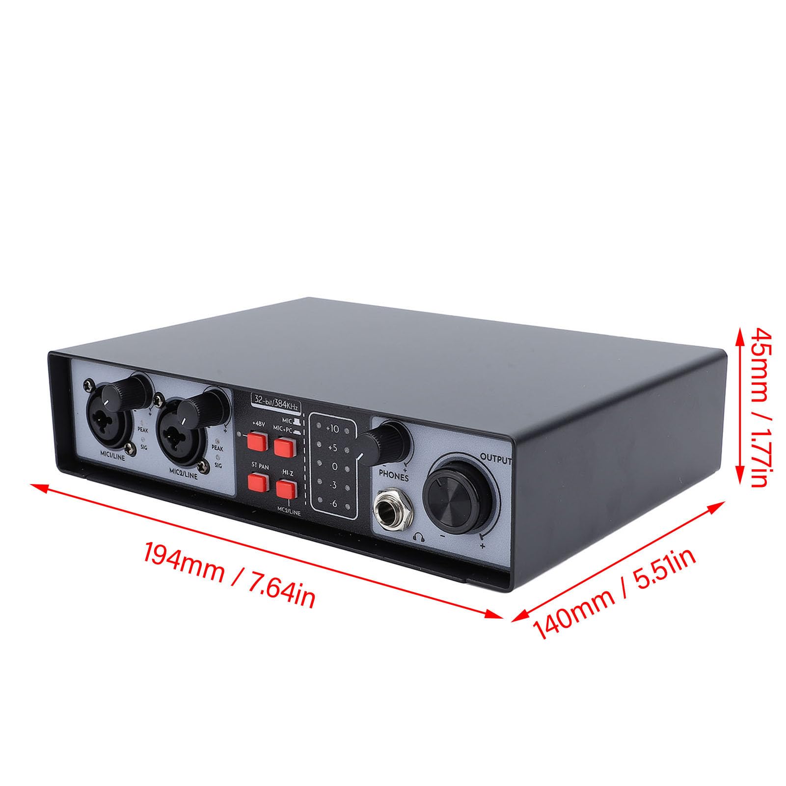 Mixer Digitale 2 In 2 Out, Console di Mixaggio Audio Professionale con 48V Phantom Power, Interfaccia Audio USB, Costruzione in Metallo per Registrazione Strumenti, Live P