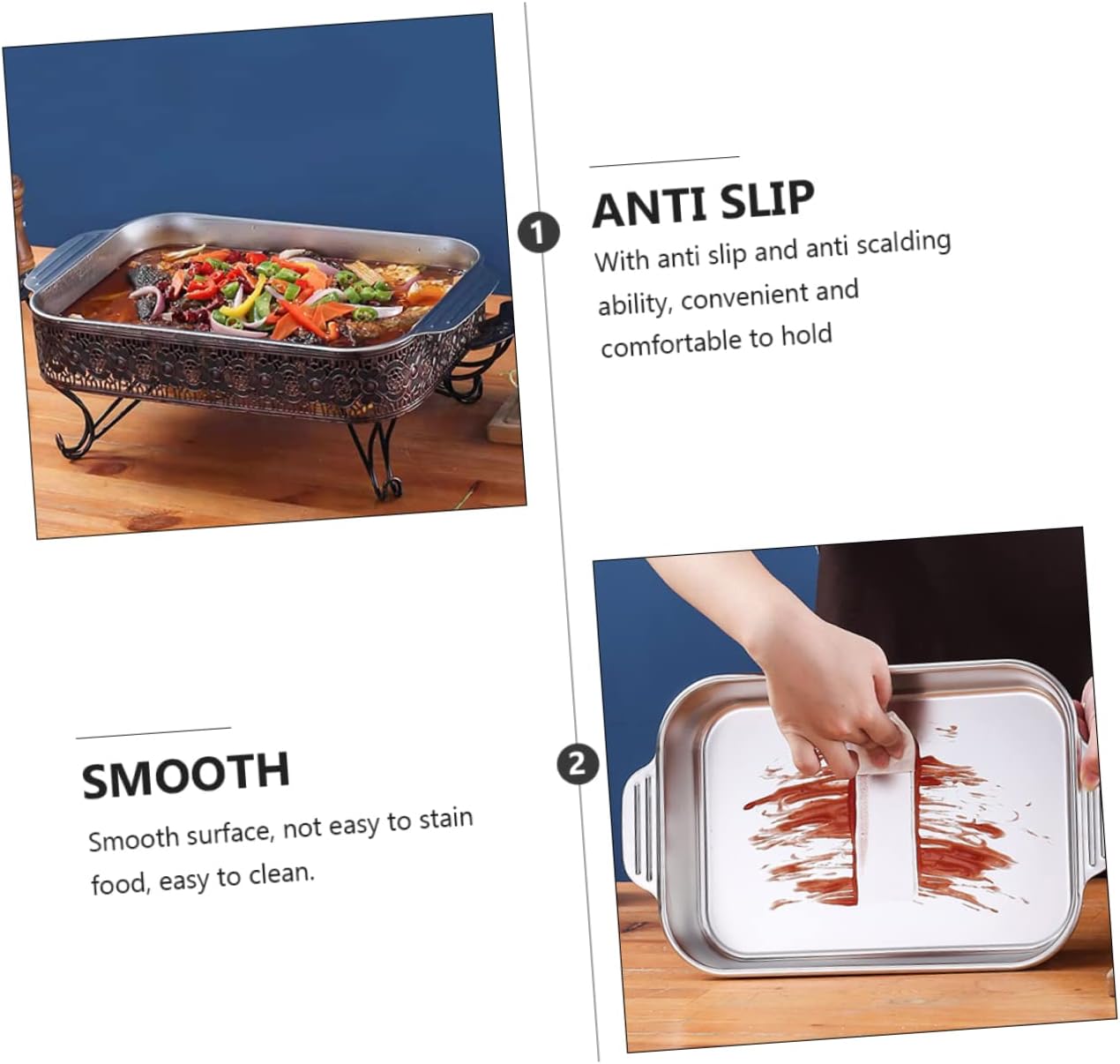 Rectangular Grilled Tray with Double Ears Design Baking Dish for Home Cooking Easy to Clean for Fish and More Kitchen Gadget