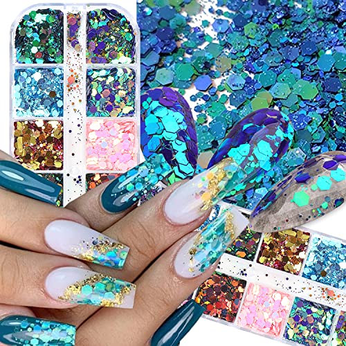 Chameleon Glitter Nail Art Sequins, Holographic 3D Laser Gradient Nail
