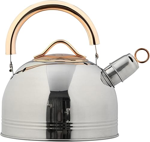 Tetera silbante de 2.64 cuartos de galón, duradera, retro, plateada, con tapa silbante, 3 litros, tetera, tetera para cocina, sala de té