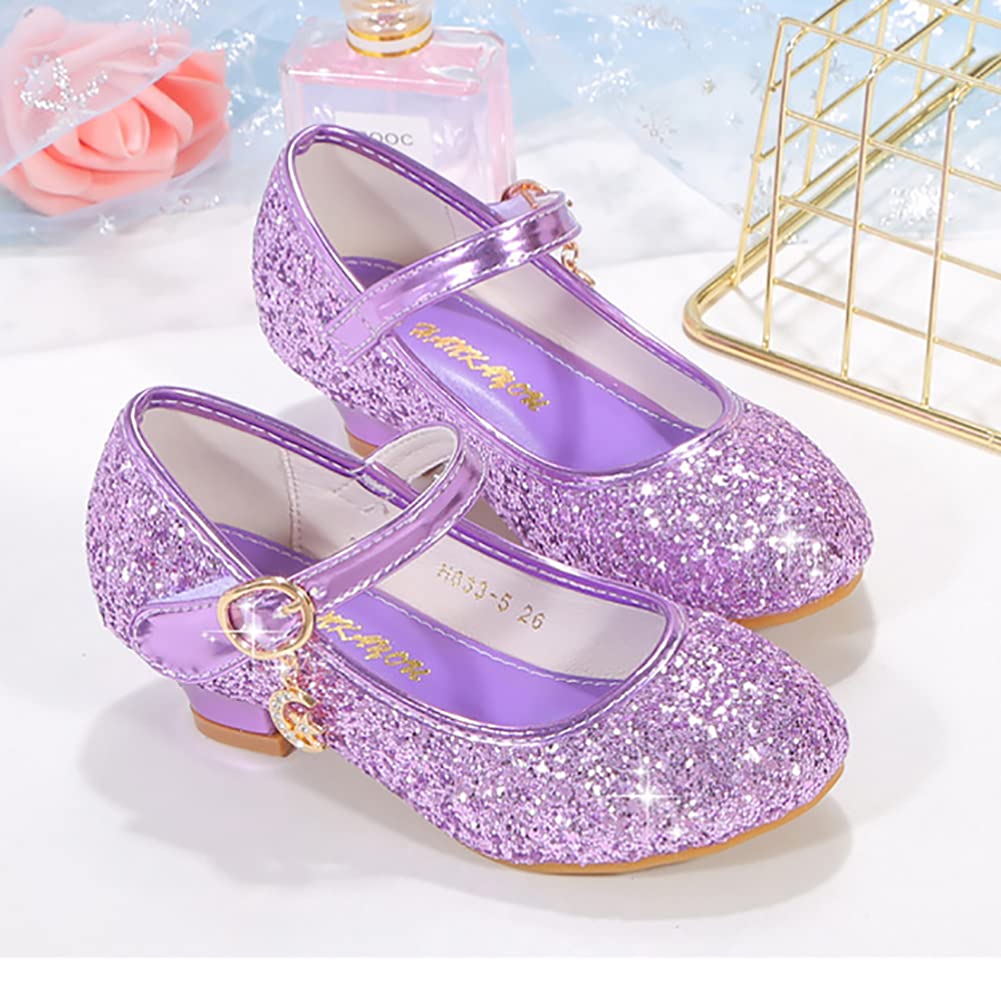 Auhoho Girls Low Heels Princess Dress Shoes Glitter Sequins Mary Jane Party Wedding Shoes 2 M US Little Kid,Purple