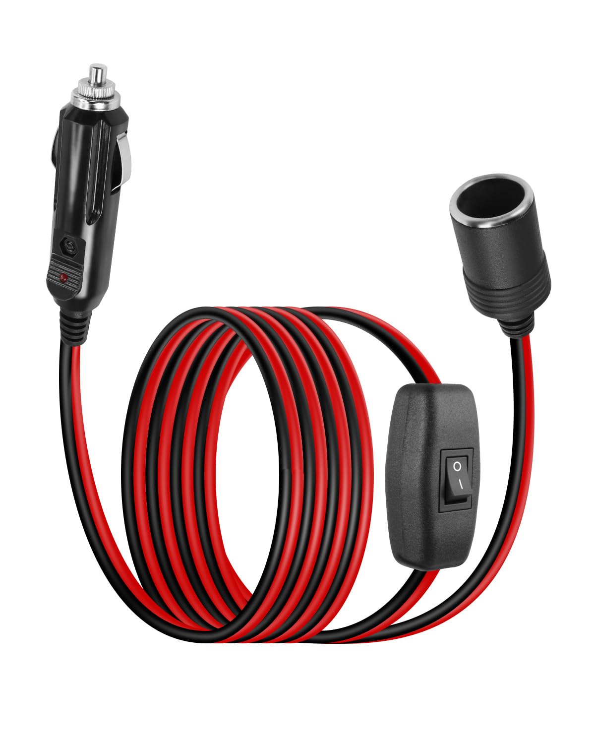 RIIEYOCA 12V 24V Zigarettenanzünder Verlängerungskabel mit Schalter, KFZ Zigarettenanzünder Stecker zu Buchse Steckdose Verlängerungskabel mit Ein Aus Schalter und 15A Sicherung (2M / 6,6FT)