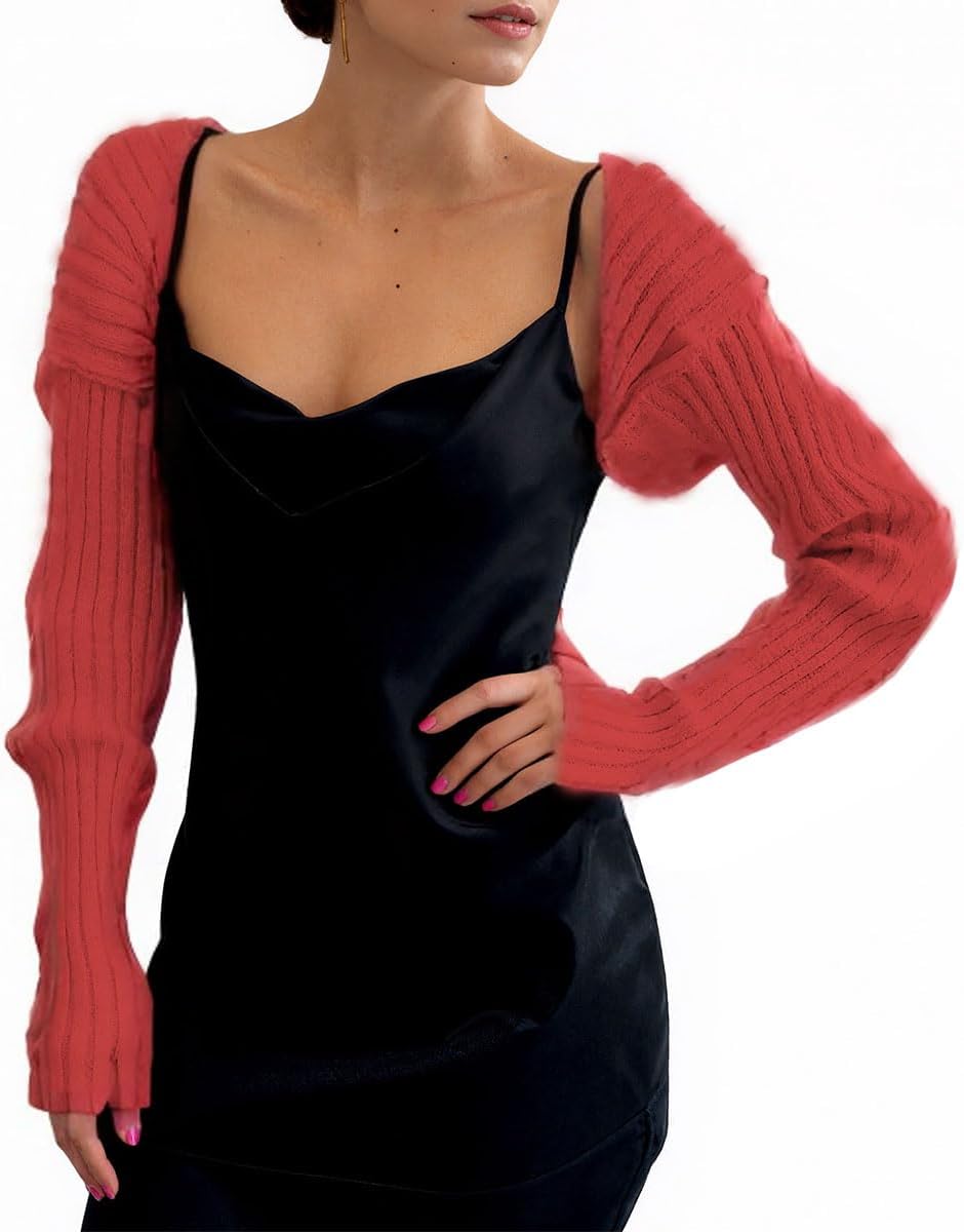 LOFAAC Women Y2K Open Front Rib Knit Shrug Crop Cardigan Solid Drop Shoulder Puff Long Sleeve Crop Bolero Sweater Tops - Image 4