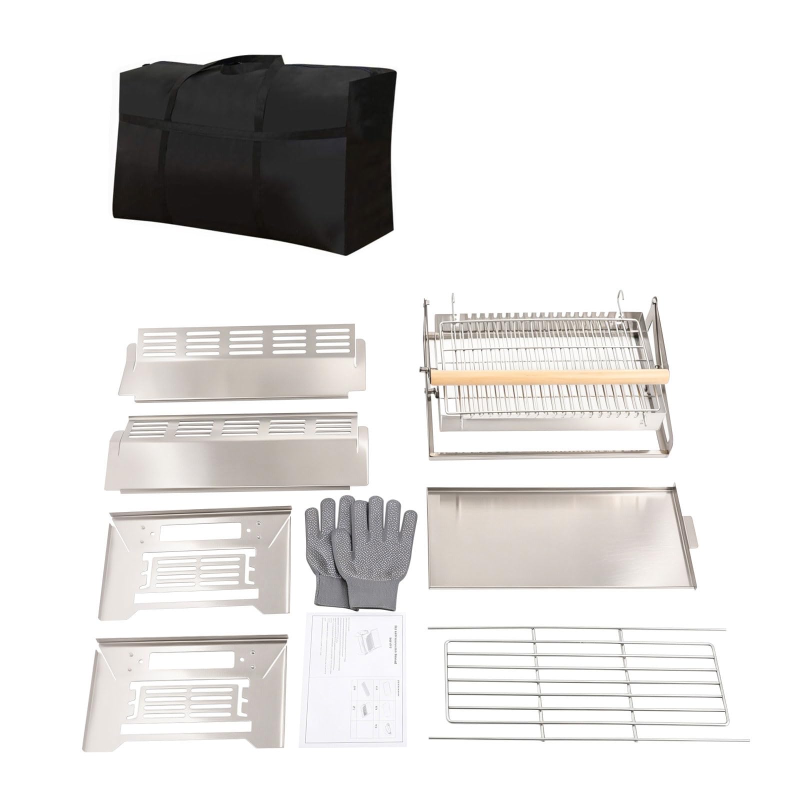 Barbacoa de carbón vegetal giratoria 360°, 2 en 1, de acero inoxidable, 43 x 28 x 39 cm | Tamaño de la parrilla: 22,6 x 36 cm, desmontables y portátiles, barbacoa plegable para camping, picnics, fiestas en el jardín