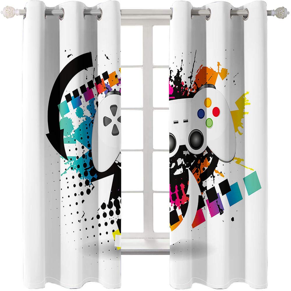 Rideaux Occultants d'enfant 3D 240X230Cm Moderne Enfant Oeillets La Manette De Jeu Blanche Est Simple Motif Isolant Thermique Anti Froid pour Décoration Maison, 240 x 230 cm (L H)