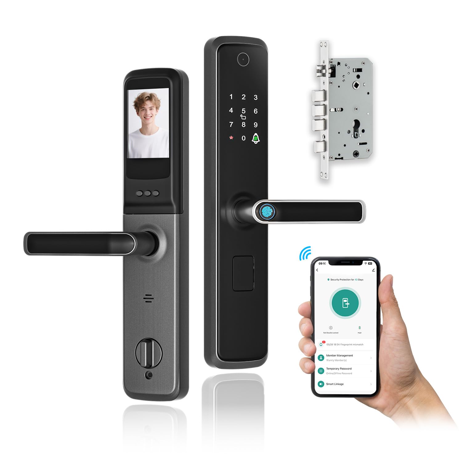 Makayuron Smart Door Lock with Handle - Tuya WiFi App Remote Control, Cateye Fingerprint Keyless Entry, Electronic Digital Keypad Lock, Battery Included (S07-Black)