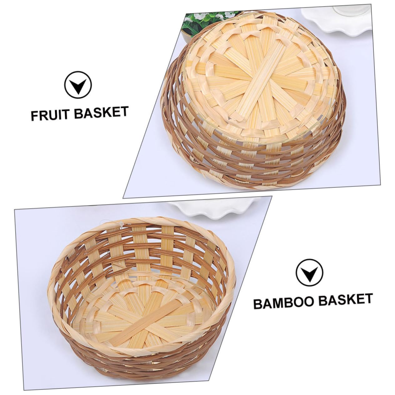 Cabilock 2pcs Woven Fruit Baskets Decorative Serving Baskets for Food Desserts Vegetables and Pastries Lightweight Easy to Clean for Home and Picnics