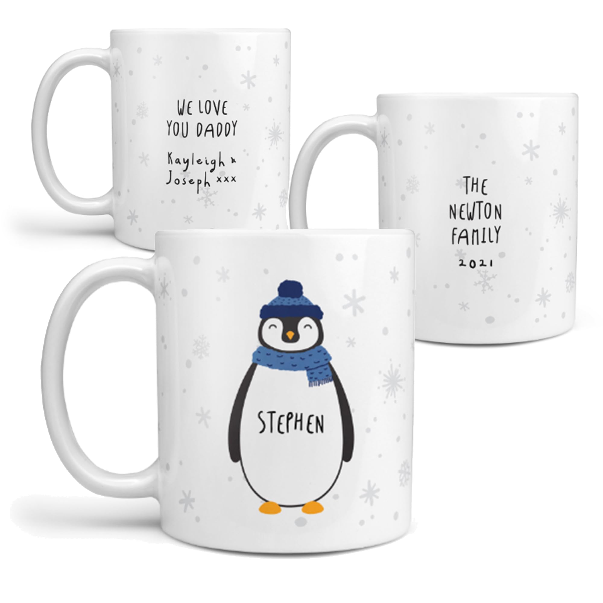 Personalised Adult and Child Family Mug Set - Hot Chocolate, Baby Chino Mug Set, Perfect for Christmas Eve Gift, Mother’s Day or Father’s Day (Penguin Family)