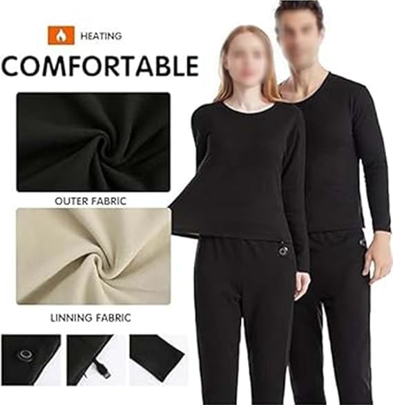Heated Thermal Underwear Set USB Electric Heated Thermal Shirt And Pants Underwear Heating Clothes 3 Temperature Controls Washable Heated Clothing for Winter Outdoor Sports,Set,3XL [Energy Class A]