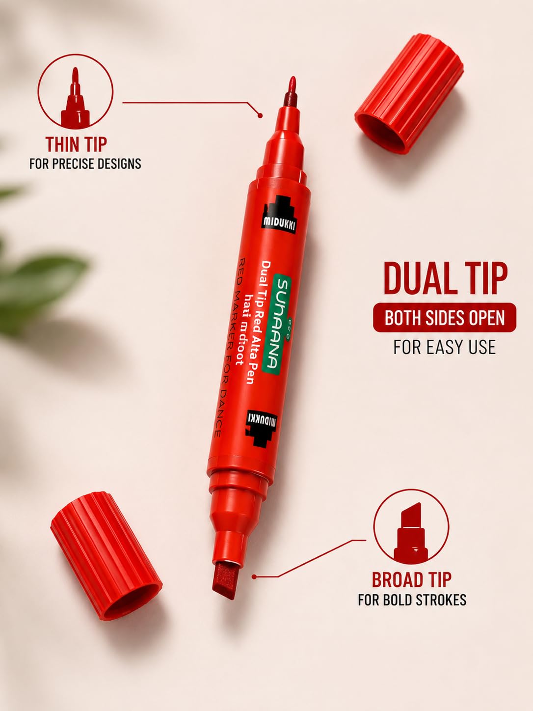 Premium Red Alta Pen for Hands and Feet - Waterproof Alta Marker Pen for Bharatanatyam, Kathak & Odissi Dance - Long-Lasting Alta Stick for Traditional Bridal Makeup & Festivals 1