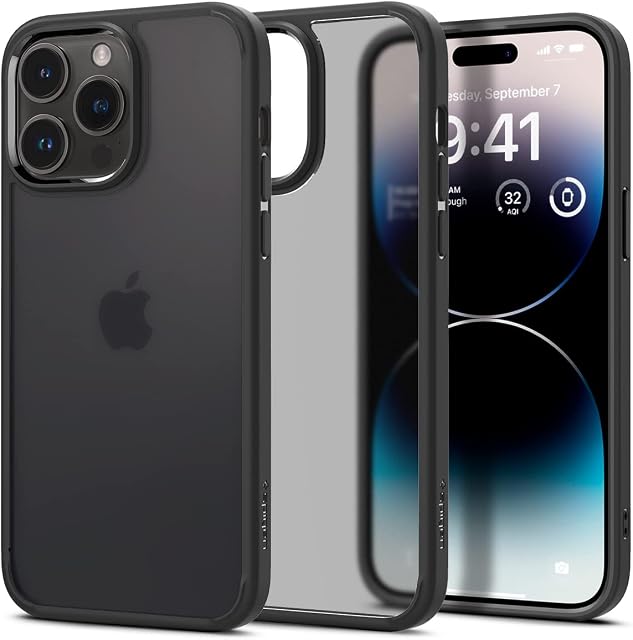 Spigen Ultra Hybrid for iPhone 14 Pro Case, [Military Grade Shockproof] [Anti Yellowing] Phone Cover - Frost Black