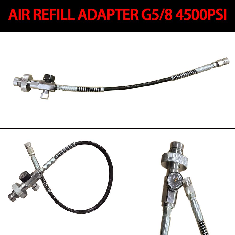 Air Refill Adapter, 300bar / 4500psi PCP G5/8" Füllstation Ladekit mit Entlüftungsventil und 60cm Schlauch, für 300- als auch auf 232-Bar-Tauchflaschen