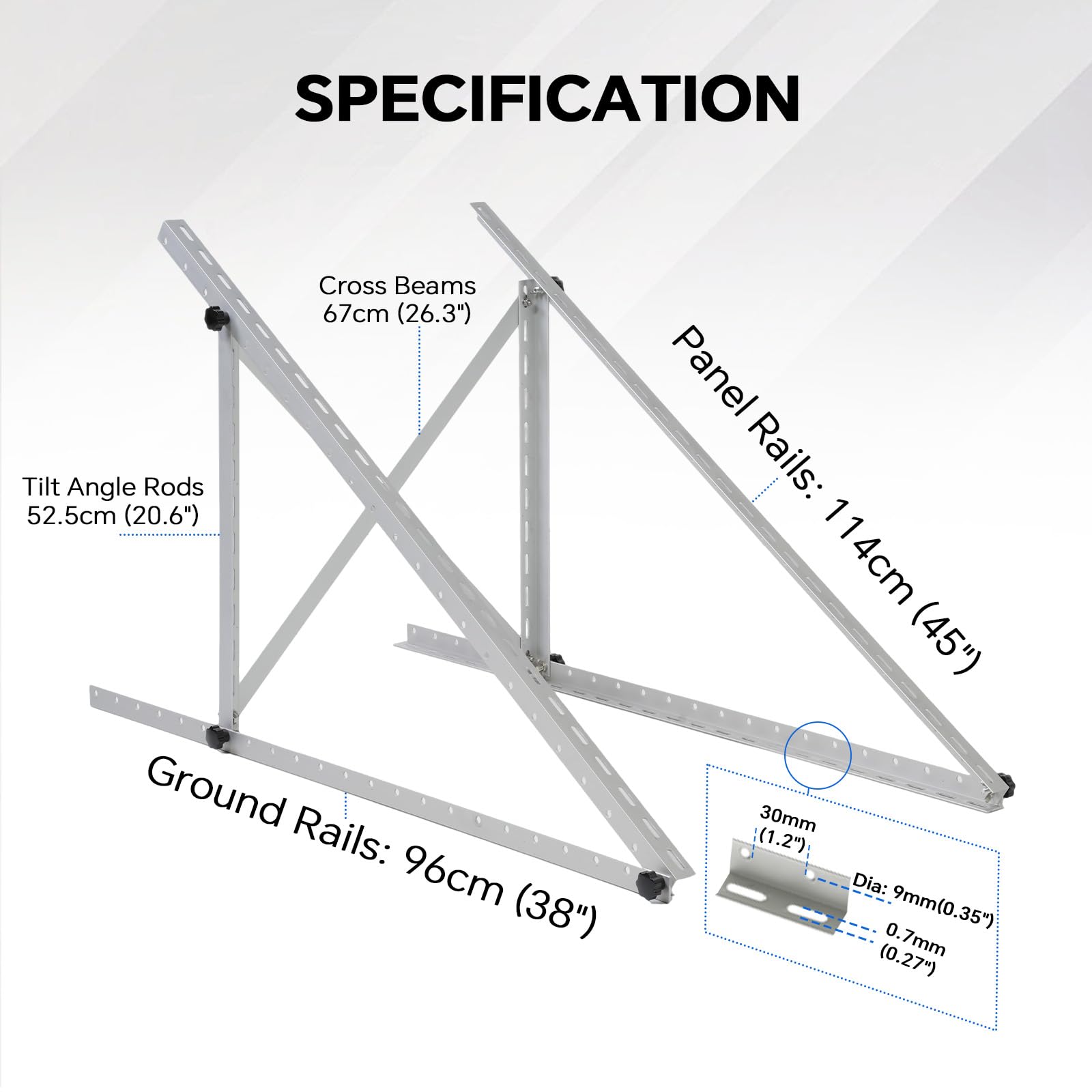 Solarpanel Halterung 45 Zoll, 0–90° verstellbar, bis 118 cm für 100–400W Solarmodule, 2400Pa windfest, Solarhalterung für Balkon, Dach, Wohnmobil, Caravan, Boot, Gartenhaus（2sets UP）