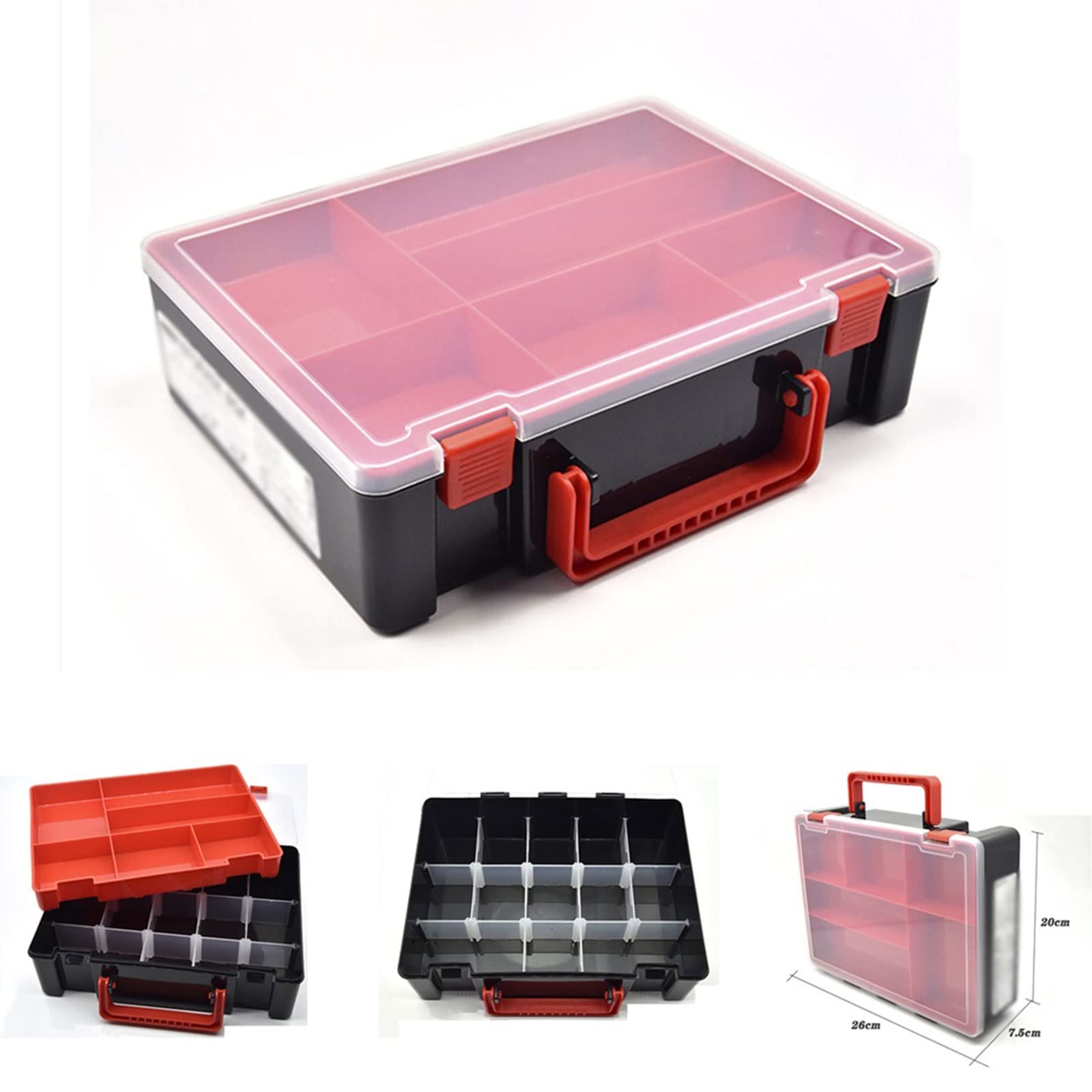 Scatola organizer per attrezzatura da pesca, con doppio lato, portatile, per esche e accessori per la pesca alla carpa, resistente e leggera (rosso)