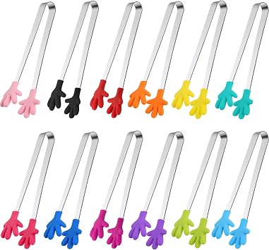 Shindel 12PCS Mini Tongs, 5.1 Inch Silicone Small Tongs for Kids, Funny Kitchen Serving Gadgets for Candy, Appetizers, Ice Cube, Fruits, Dessert, Great for Fine Motor, Sensory Coordination