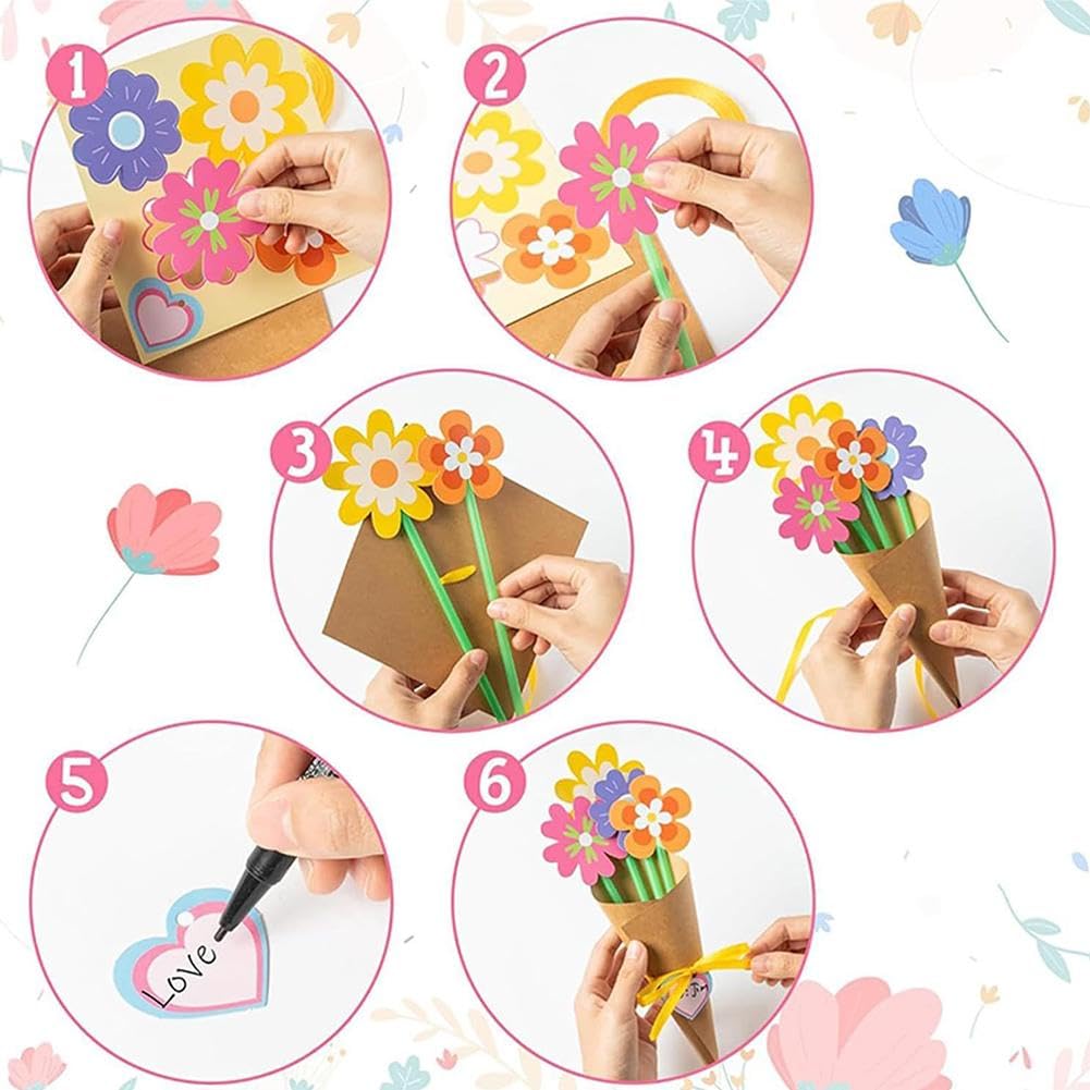 Kit 24 Bouquets Fleurs Papier DIY – Activité Créative Fête Des Mères, Anniversaire, École – Cartes & Fleurs à Assembler