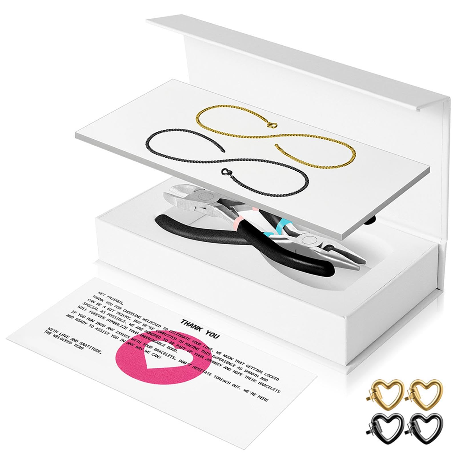 2 Pezzi Bracciale Permanente Set Braccialetti Coppie Kit Creazione Gioielli Materiale Acciaio Inox Argento Inclusi Strumenti Adatti a Regalo, 1 Nero 1 Oro