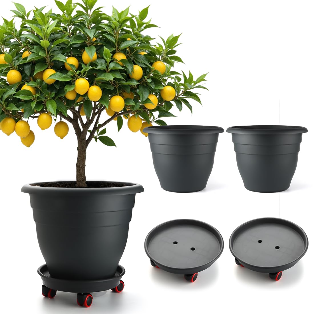 RooTrimmer 3 Pack 16 Inch Rolling Large Plant Pots
