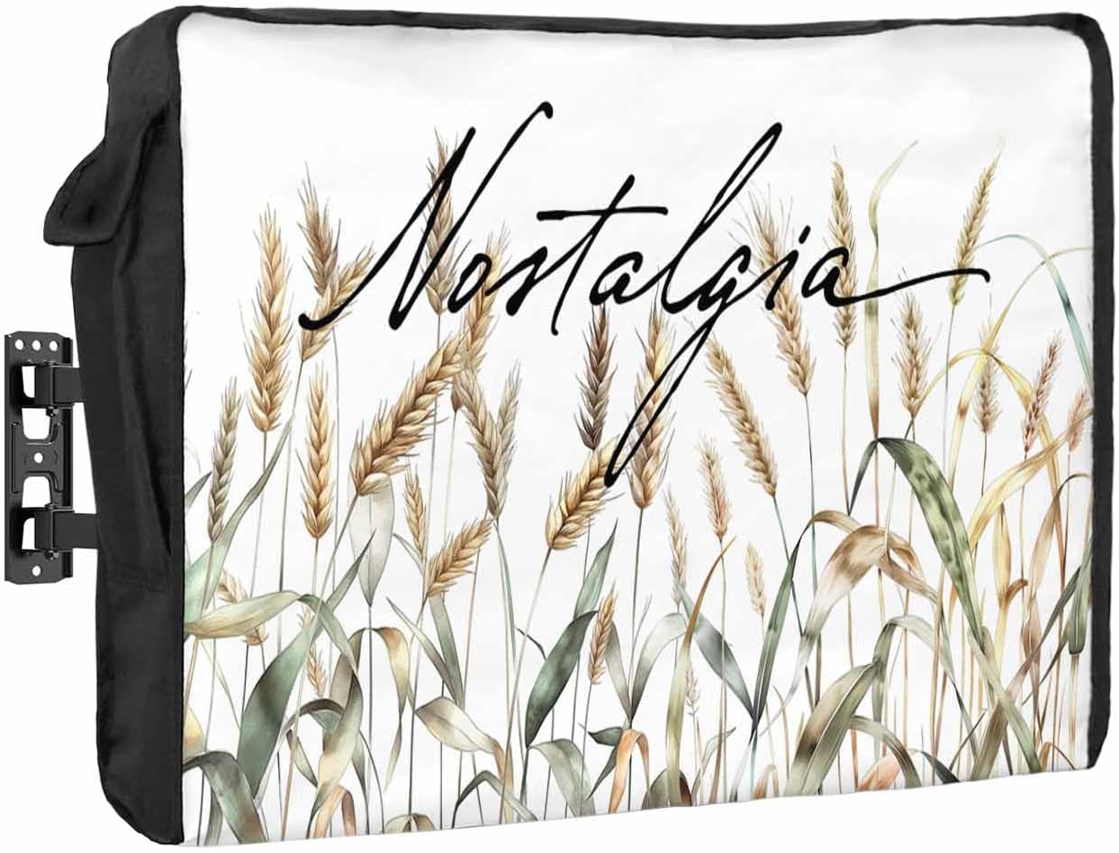 Outdoor TV Cover Fall Wheat Plant Flower Pattern Waterproof and Weatherproof 80"-85" LCD Movable Shield TV Display Screen Protector Outside Television Covers