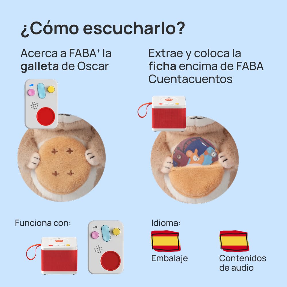 FABA Peluche - Tutti a dormire con Oscar! - Storie Sonore per Bambini e Ragazze 10 Mese+, Riproduzione con Narrativa e FABA+, Giocattolo Educativo, Versione spagnola