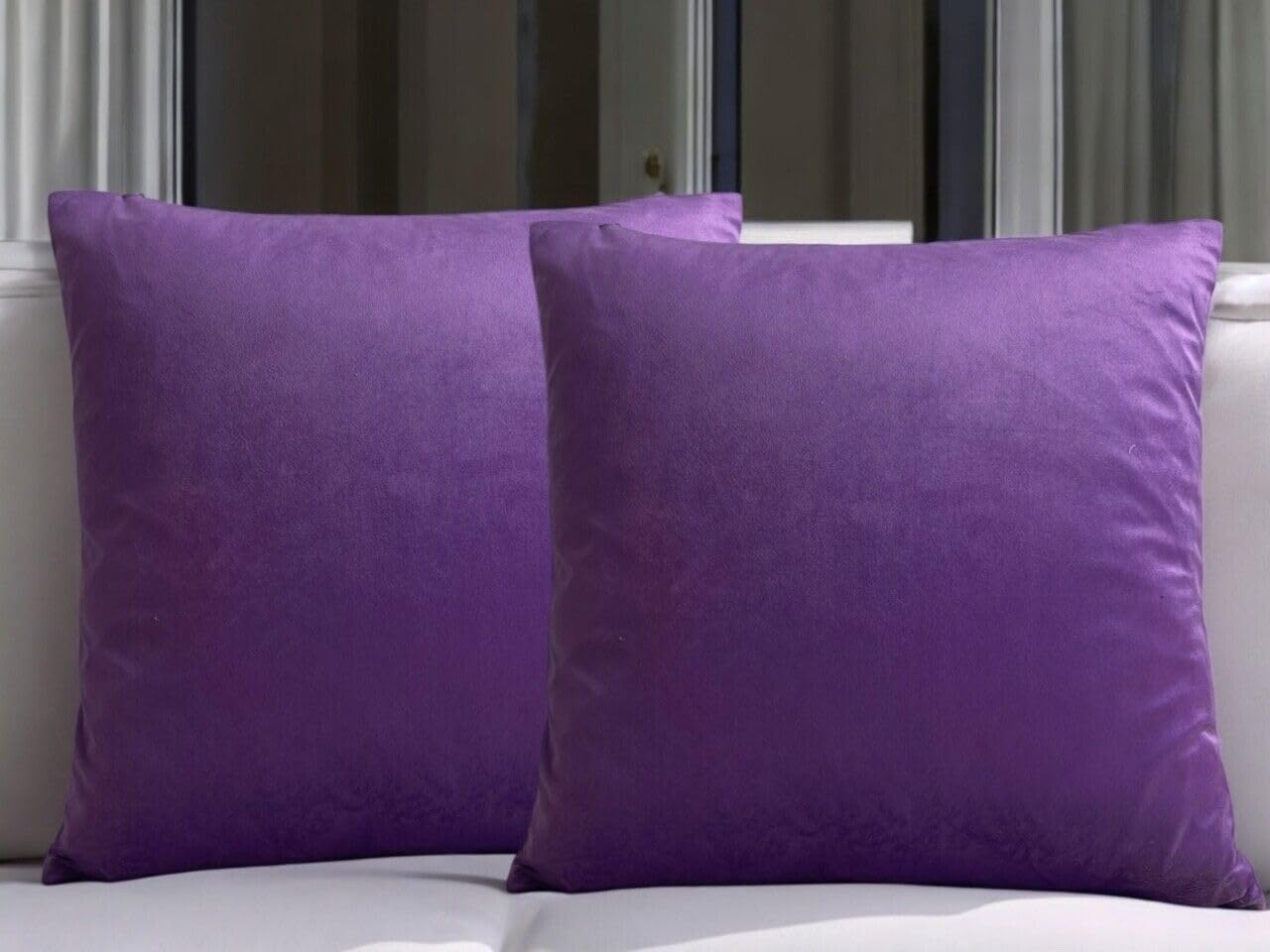Seechoo Purple Velvet Cushion Covers, Set Of 2, 45Cm X 45Cm, 18X18 Inch, 17 Colours, Extra Soft Plush, Decorative, Invisible Zipper (Purple)
