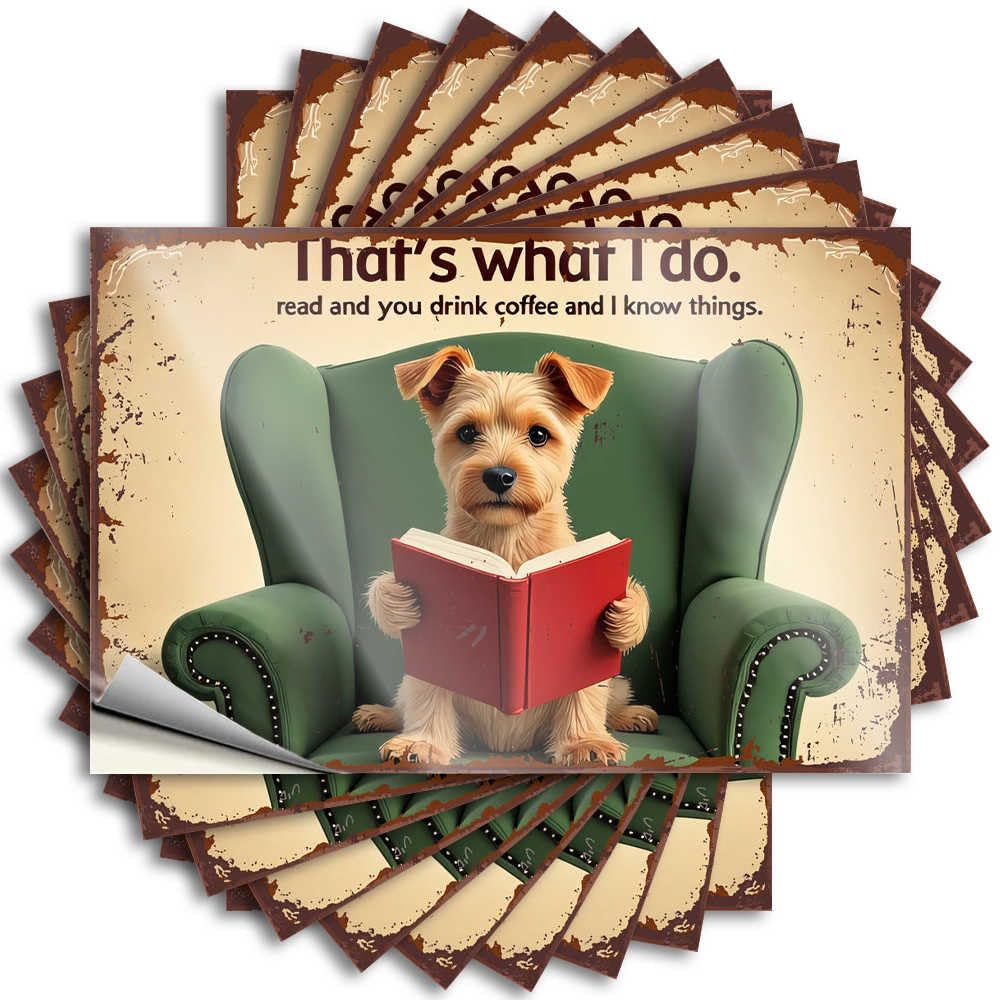 Funny Sticker Entryway Decor Easy Apply | Curious Canine Cornered: A Bookish Pup's Cozy Read Mini Bumper Peel and Stick(6X9CM)