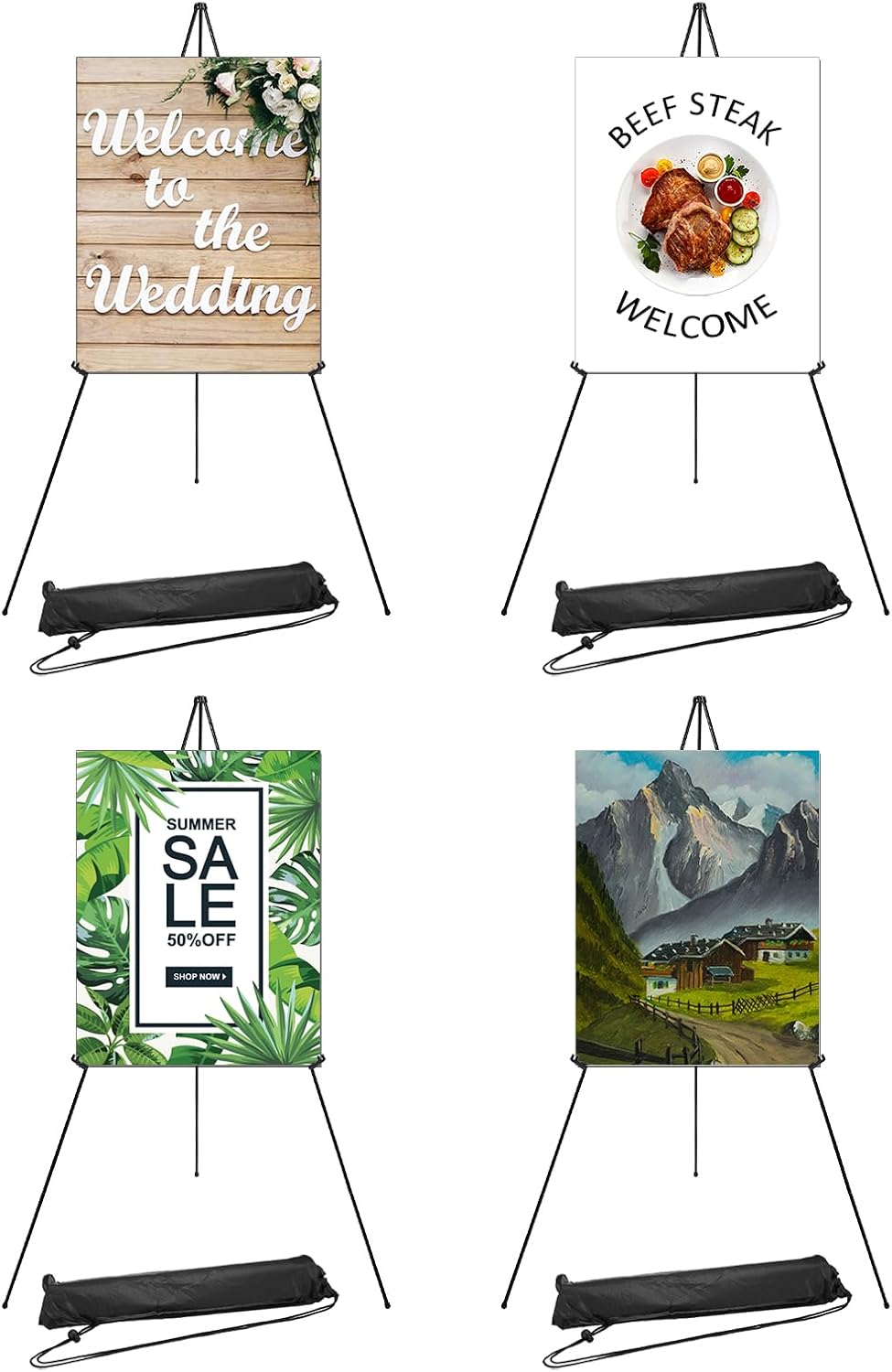 PATIKIL Art Easel Sign Easel Stand, 4 Pack Collapsible Poster Holder Stand Foldable Presentation Floor Easel for Wedding Sign Poster Picture Display Painting Drawing Art Supplies, Black