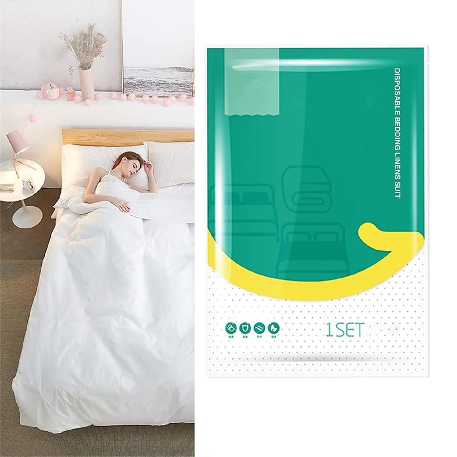 Sponsored Ad – 4-Piece Disposable Bedding Set, Travel Sheets for Hotel, Business Trip, Red, Small, Non-woven, Winter, Comfort, Unisex, Machine Washable