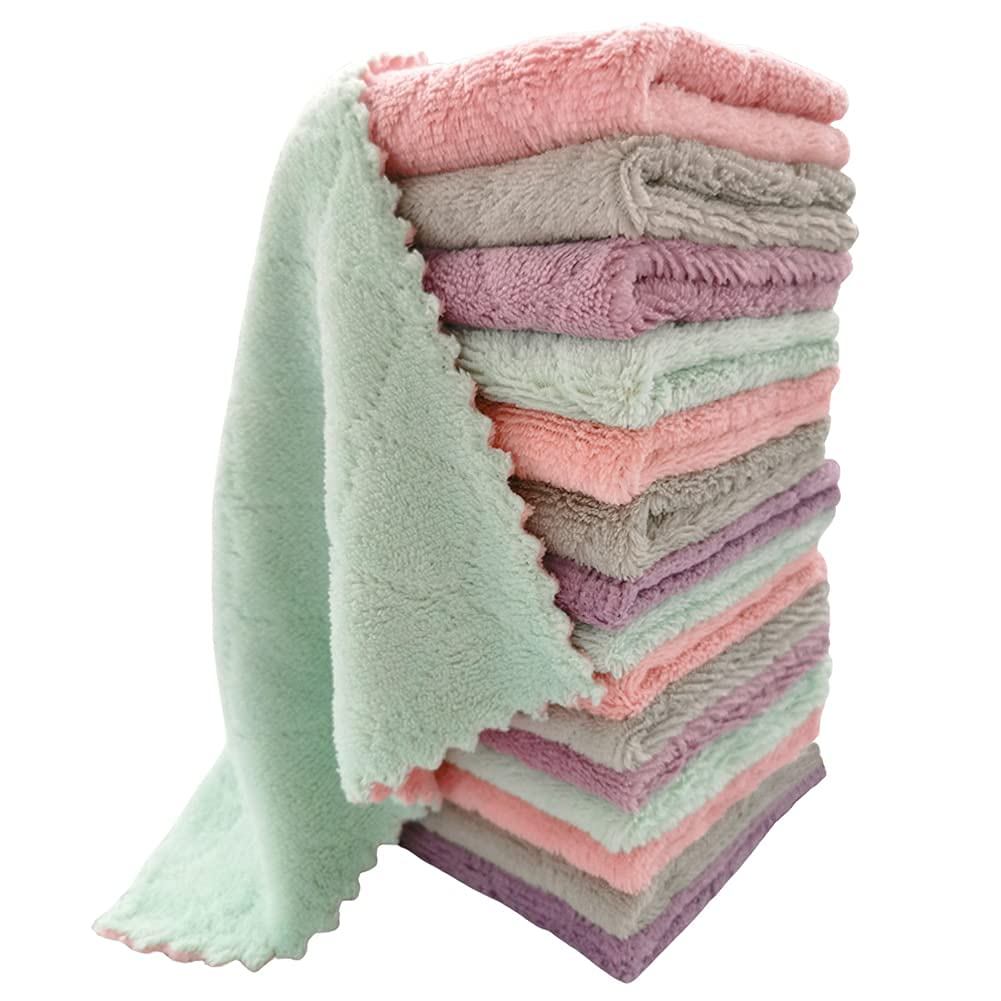LumiMokki Kitchen Towels - Microfiber Cleaning Cloth - 10x10 in Premium Dish Towels, Super Absorbent Coral Velvet Dish Cloths, Cleaning Supplies for Cleaning Kitchen Tableware (16 PCS)