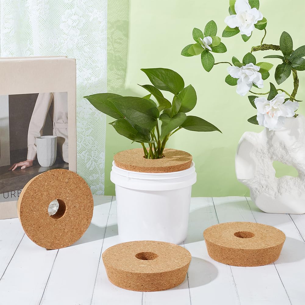 OLYCRAFT 4 Packung Korkdeckel Für Glaspflanzgefäße 10.6~12cm Hydrokulturdeckel 3cm Dicke Terrarium Korkabdeckungen Mit 3cm Loch Natürliche Korkstopfen Für Hydrokultur Pflanzenanzucht Anzuchtvasen