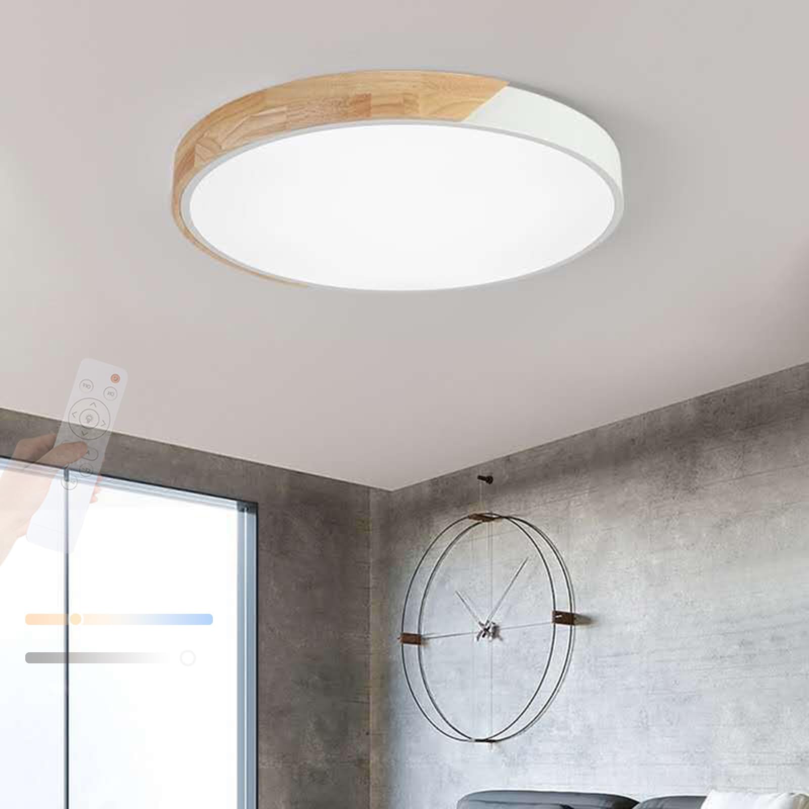TZSMUM LED Wood Ceiling Light Dimmable 2700K-6500K Ceiling Lamp with Remote Control Ceiling Lights Flush Mount Ceiling Lighting Modern Decorative for Living Room Kitchen Lounge (White,60cm)