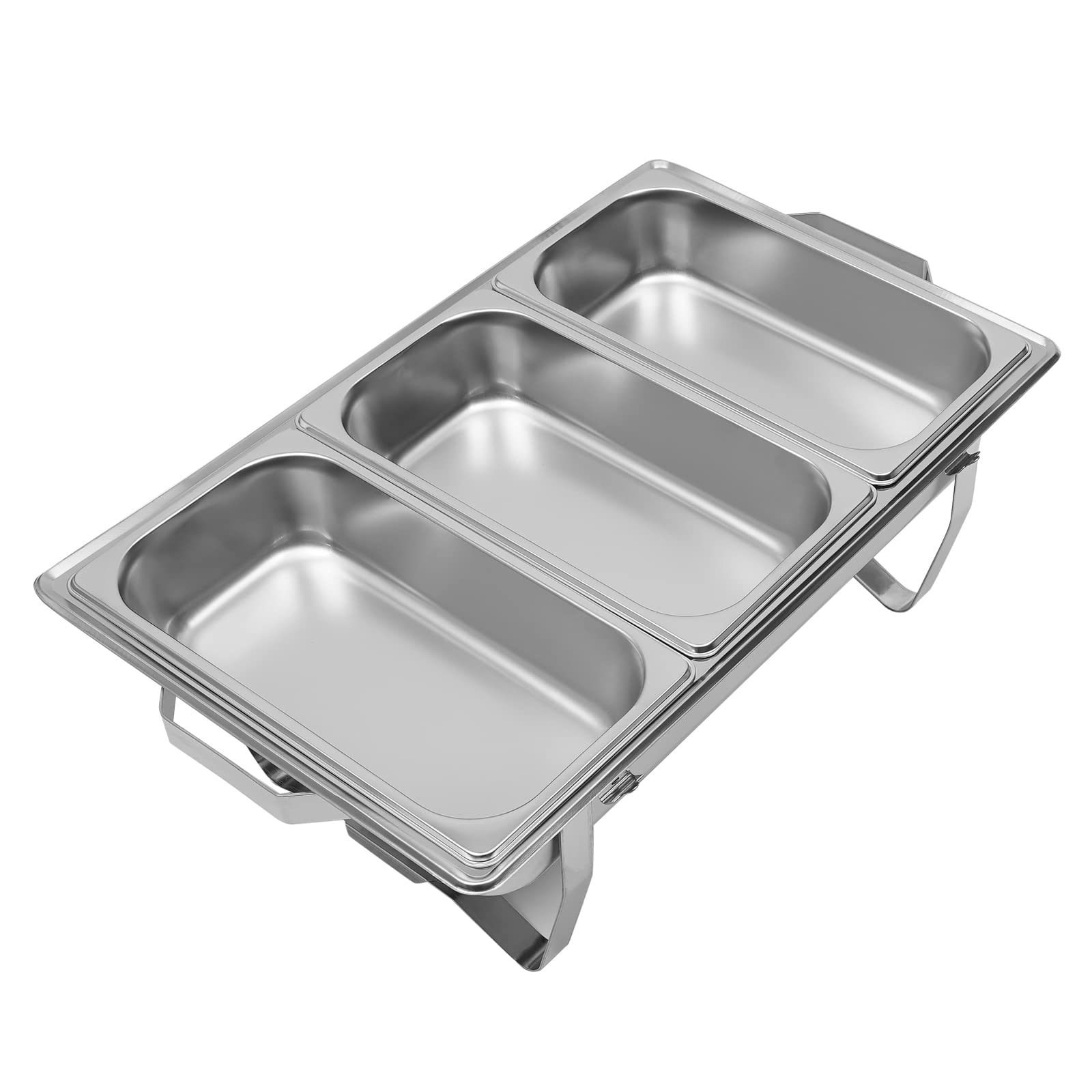 Contenitore in acciaio inox da 8 l, con tre padelle, scaldavivande Chafing Dish con supporto pieghevole, scalda buffet per caffetterie, hotel, mense scolastiche, banchetti, 60 x 34,5 x 30 cm