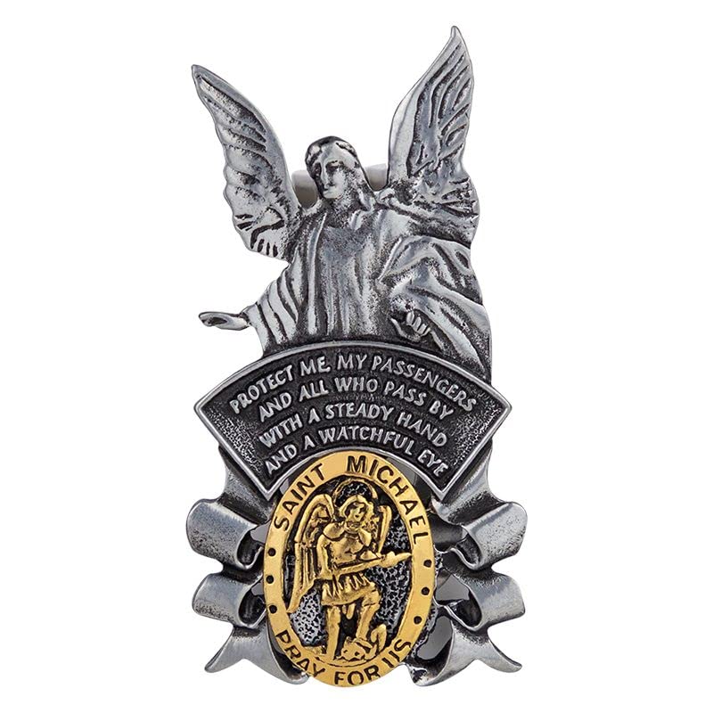 Extel Two-Tone Pewter and Gold Plated Guardian Angel with St. Michael Sun Visor Clip for Men Women Car Truck