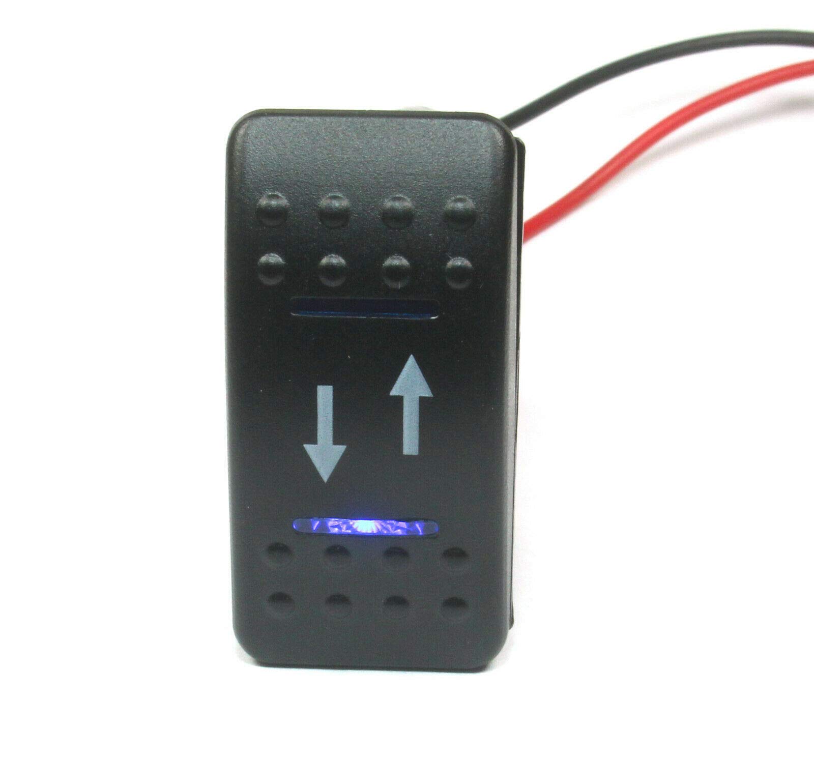 (YD #20) MOMENTARY Rocker Switch DPDT, 20A 12VDC, Illuminated Blue Lens Up/Down Arrows