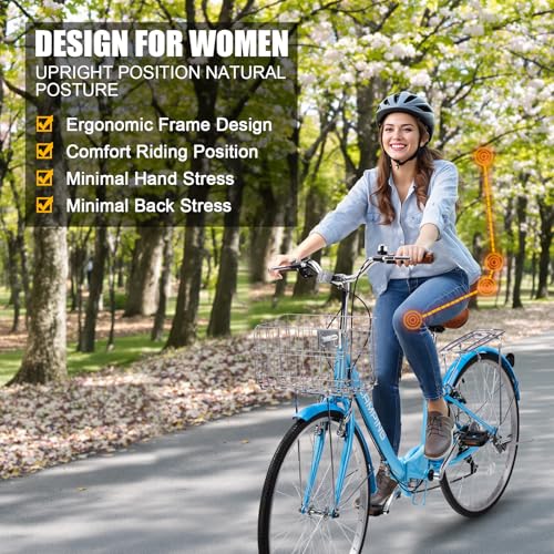 Foldable Cruiser Bike 7-Speed Cruiser Bike 26Inch Women