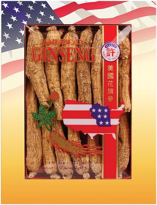 Hsu's SKU 0102-4 Long Medium American Ginseng Roots 4 oz Box