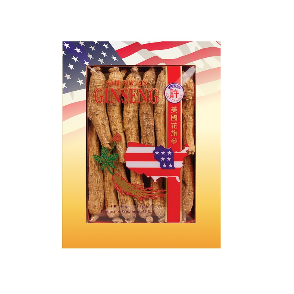 Hsu's SKU 0102-4 Long Medium American Ginseng Roots 4 oz Box