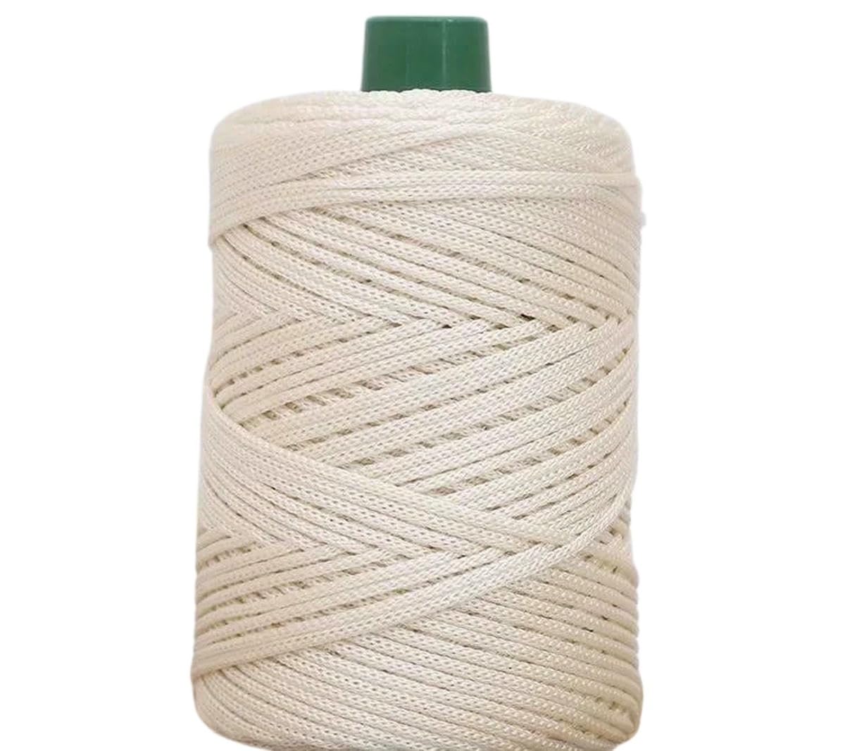 Macrame Rope Twisted String,3.0mm Hollow Shiny Ice Linen Yarn Thick Crochet Thread DIY Hand Weaving for Summer Hat Cushion Blanket Craft(Beige)